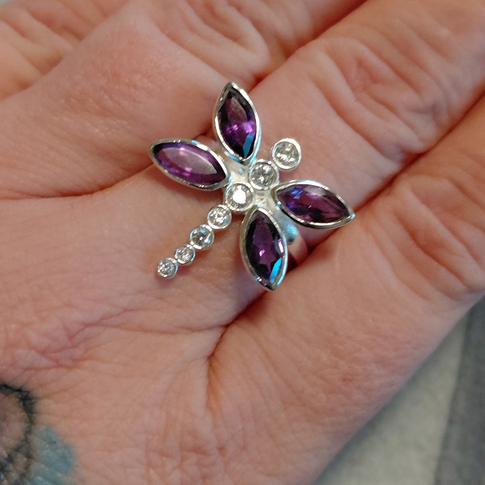Amethyst And CZ Sterling Silver Dragonfly Ring - Picture 2 of 9